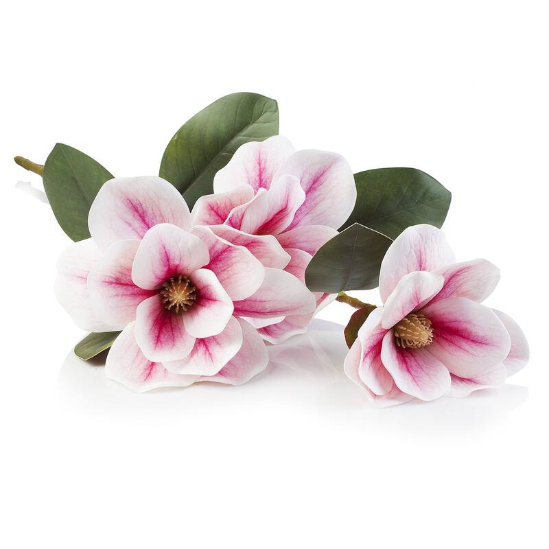 Enova Home 18" Artificial Nature Touch Magnolia Stem Fake Flowers for Home Decor - Pink