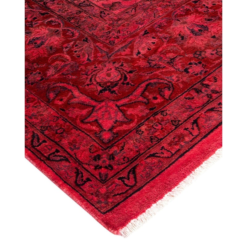 Overton Hand Knotted Wool Vintage Inspired Modern Contemporary Overdyed Pink Area Rug - 9' 3" x 11' 8"