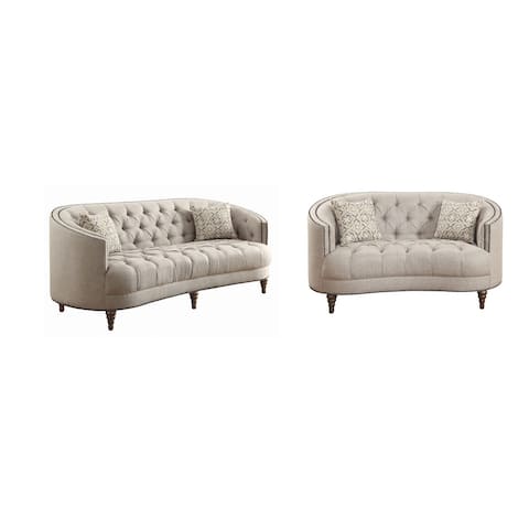 2 Piece Upholstered Sofa Set with Sloped Arm in Grey