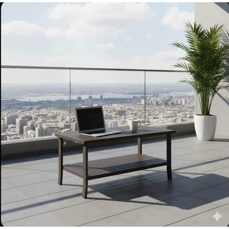 37x21" Brown Rectangular Metal Coffee Table, 2-Tier