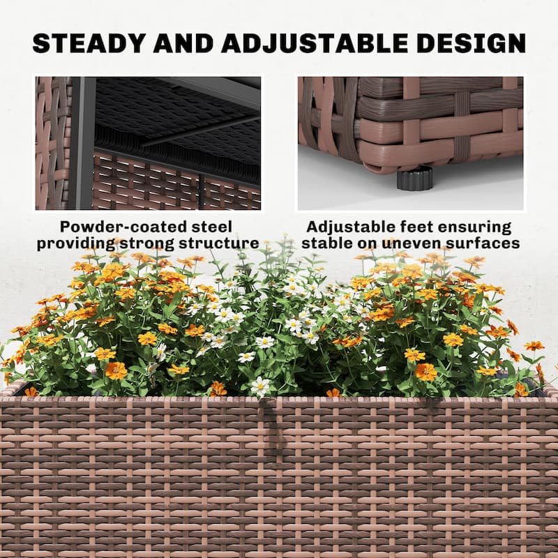 Outsunny Raised Garden Bed with Adjustable Foot Pads for Patio, Balcony, PE Rattan Wicker Planter
