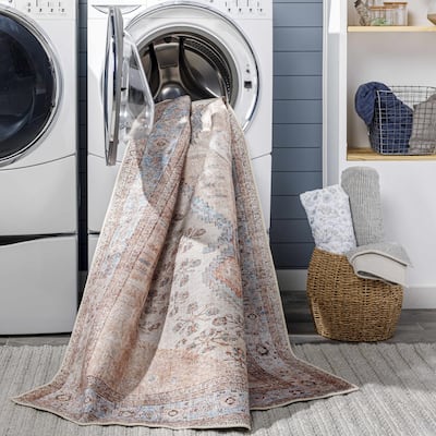Hauteloom Moora Living Room, Bedroom Machine Washable Area Rug - Aqua, Black, Blush - 2' x 2'11"