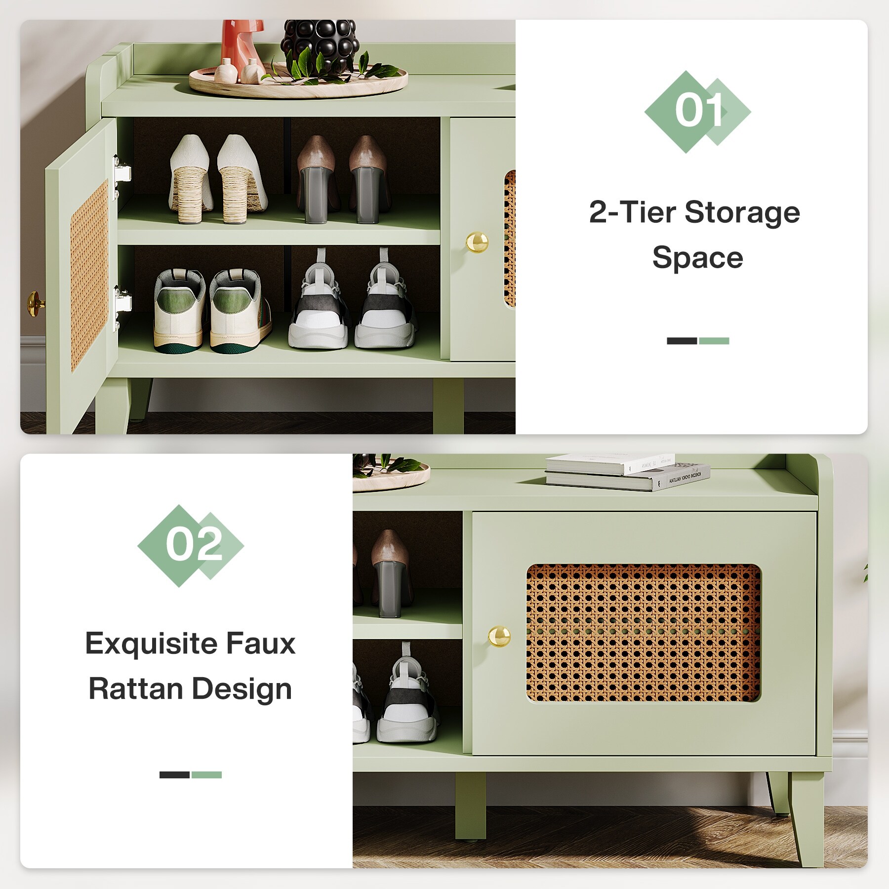 39.5-Inch Wood 2-Door Shoe Storage Cabinet Bench for Entryway