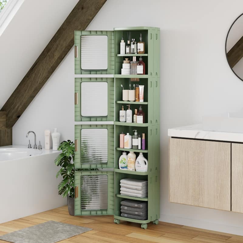 Javlergo 65" Narrow Tall Storage Bin 4 Tier Foldable Kitchen Storage Cabinet Organizer Freestanding Kitchen Pantry