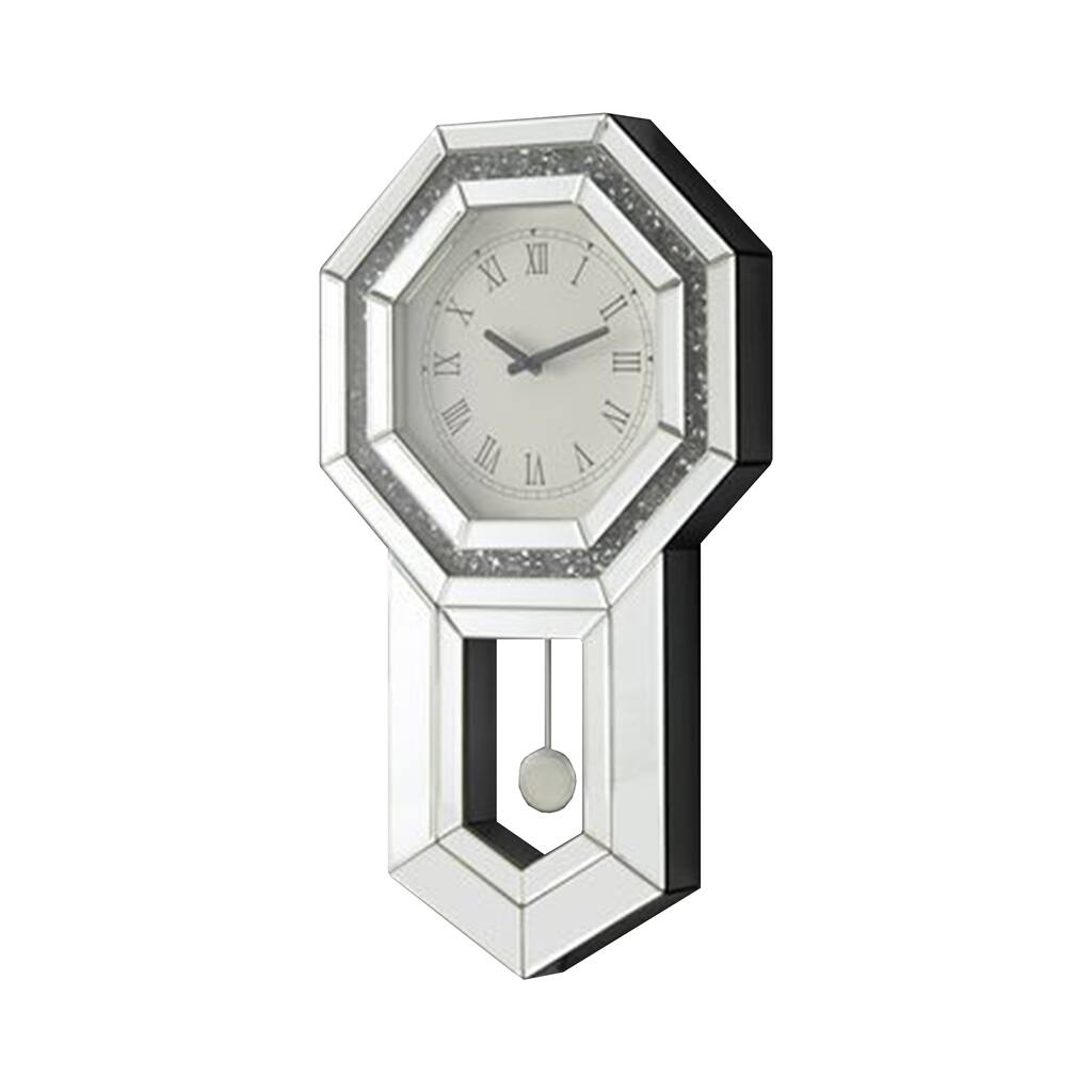 Wall Clock with Mirror Trim and Octagonal Shape, Silver