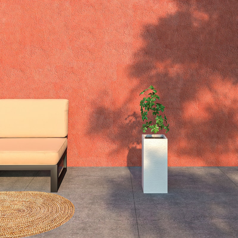 Basalt Modern Tall Square MGO Fiberstone Planter Pot Weather-Resistant Design for Indoor Outdoor Patio with Drainage - 20 Inch - White