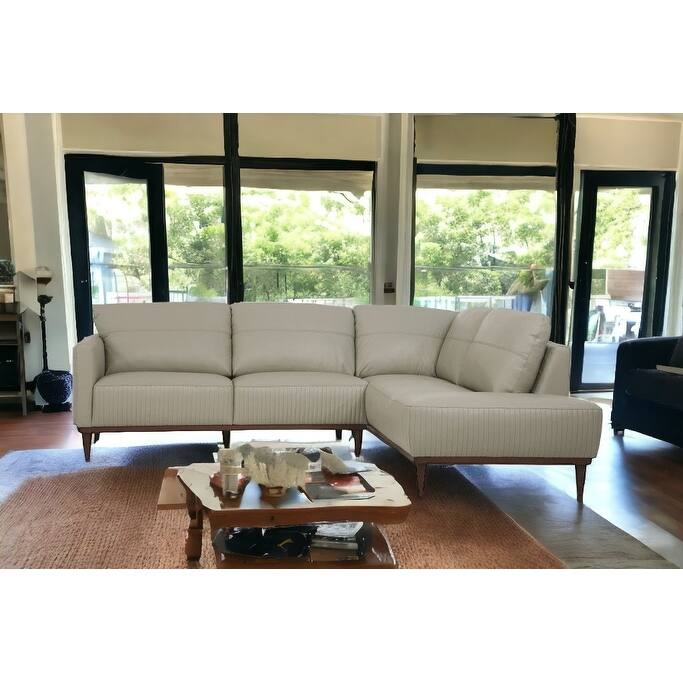 HomeRoots Green Leather L Shaped Two Piece Sofa and Chaise Sectional - 103