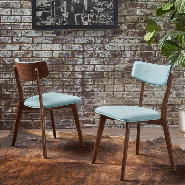 Chazz Mid Century Fabric Dining Chairs (Set of 2) by Christopher Knight Home - Mint + Natural Walnut