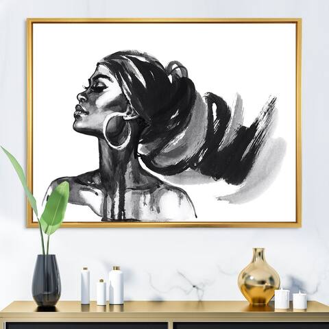 Designart 'Monochrome Portrait of African American Woman IV' Modern Framed Canvas Wall Art Print