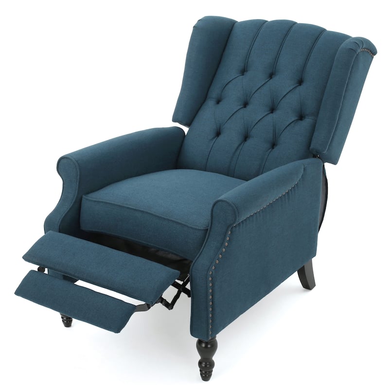 Walter Tufted Fabric Wingback Recliner Club Chair by Christopher Knight Home - Dark blue
