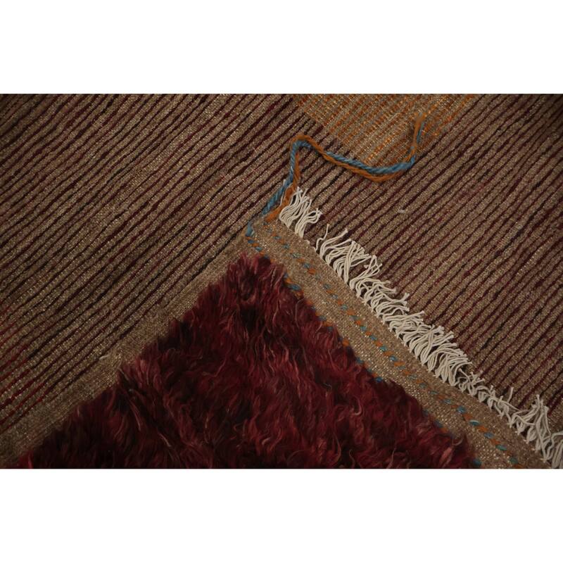 Hand Knotted Oriental 100% Wool Carpet Modern Tribal Red Moroccan Area Rug - 12' 1'' X 8' 11''