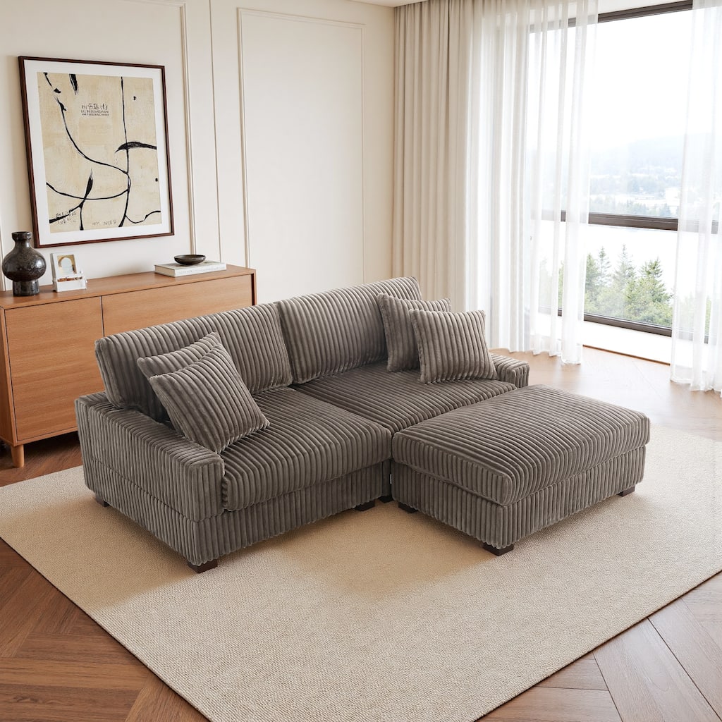 Plush Corduroy Modular Sectional Sofa Comfy Couch