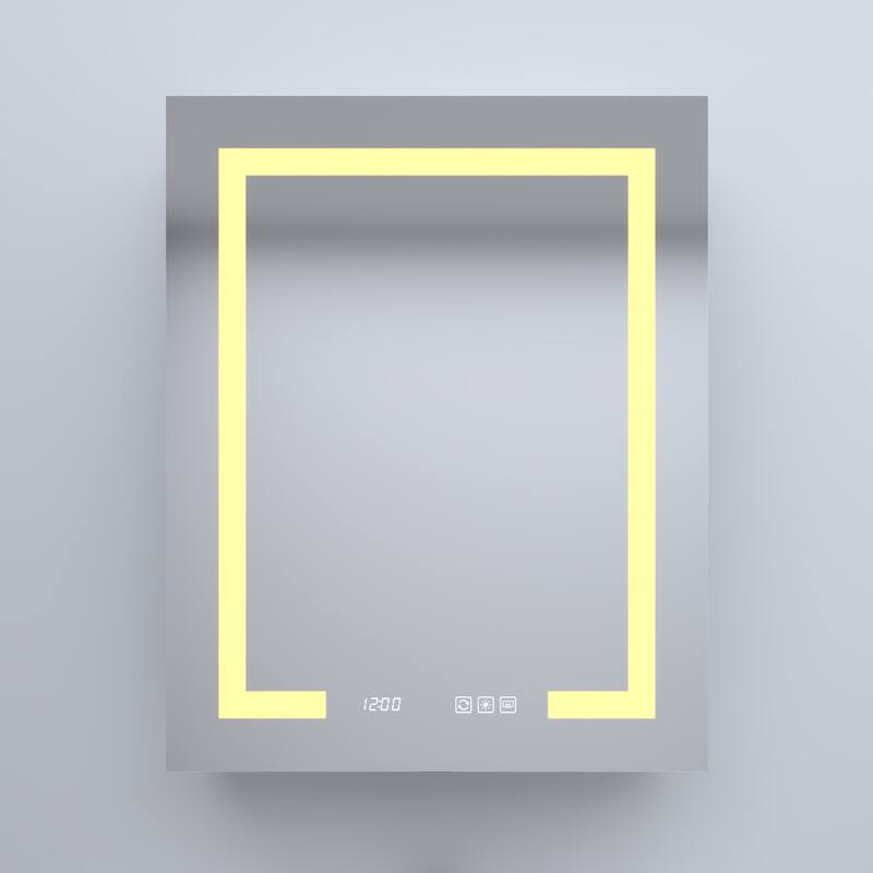 Rectangular Aluminum Recessed/Surface Mount Medicine Cabinet in Silver with Mirror LED and Clock