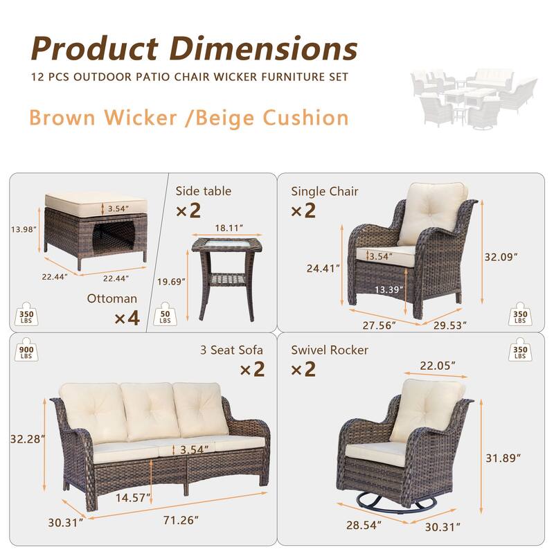 Outdoor Patio Furniture Set Brown Wicker Patio Conversation Seating Sets