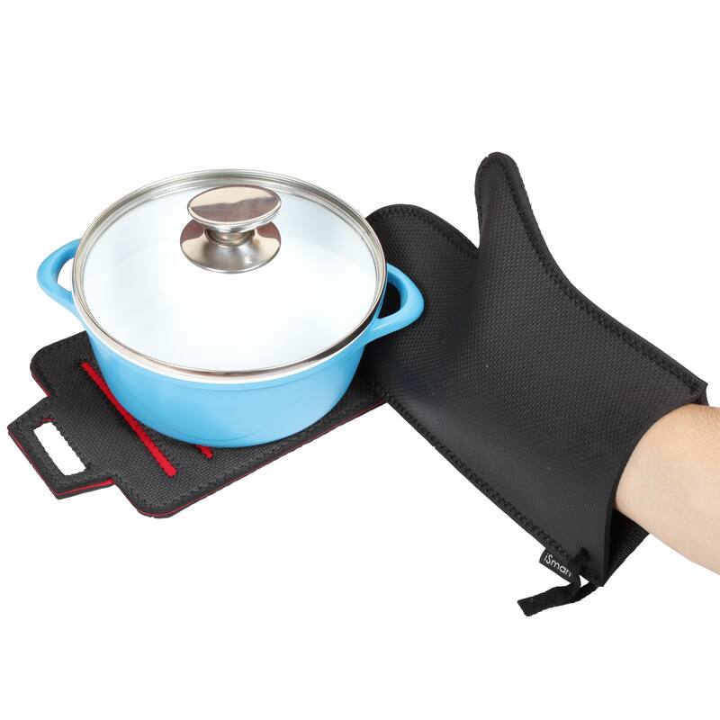 Creative Home Black Neoprene Oven Mitt Glove - Kiss the Cook Print
