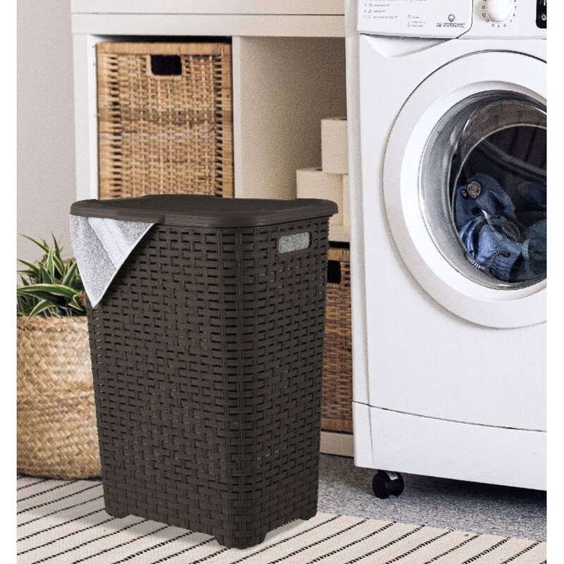 Superio Plastic Wicker Laundry Hamper with Lid Large Capacity - Capacity: 60l - Brown