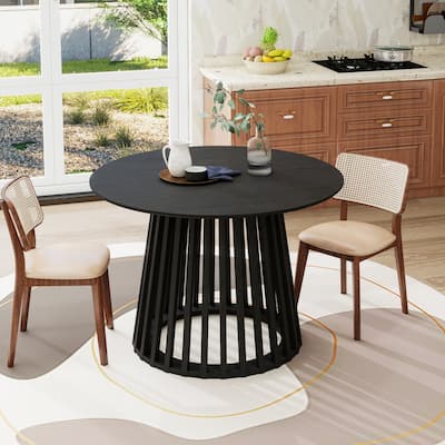 Roomfitters Round Dining Table, Modern Black Pedestal Base, Small Kitchen or Dining Room Table for 2-4 People