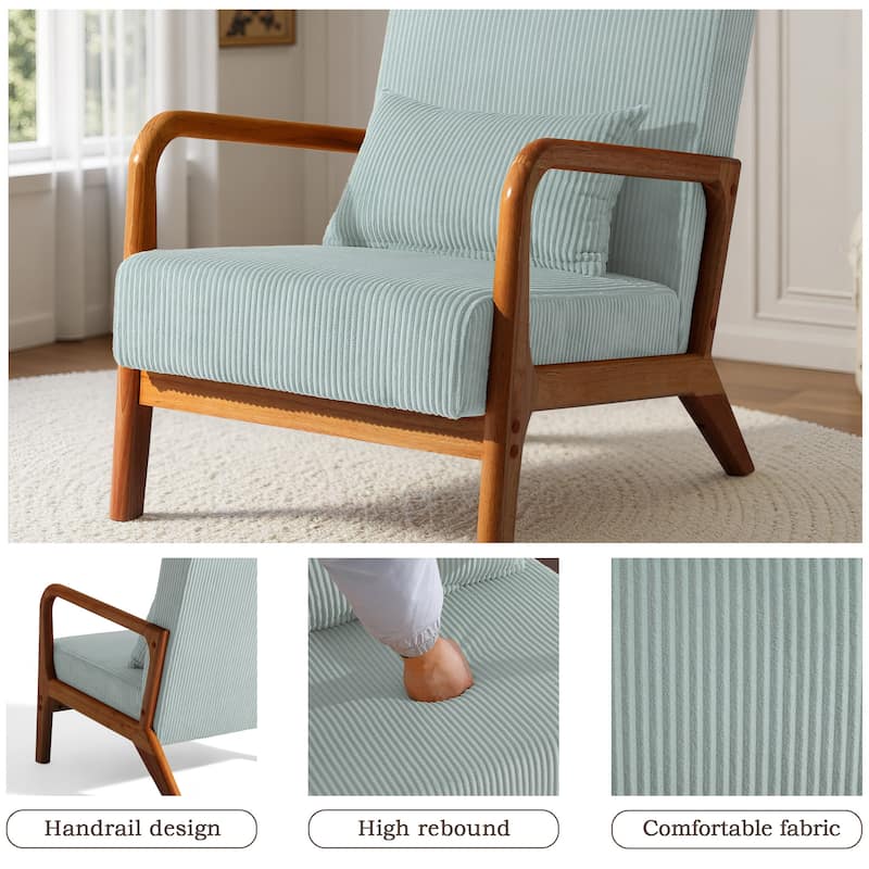 Uixe Mid Century Solid Wood Upholstered Corduroy Accent Chair