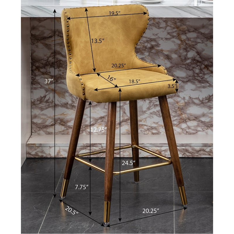 Modern Faux Leather Tufted Nailhead Trim Counter Stool (Set of 2)
