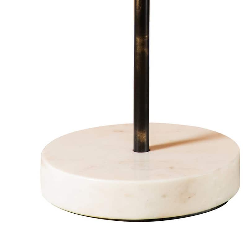27 Inch Modern Accent End Table, Round Marble Base, Wood, White and Brown