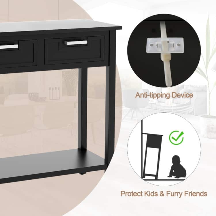 Wooden Console Table with 2 Drawers and Open Storage Shelf for Hallway