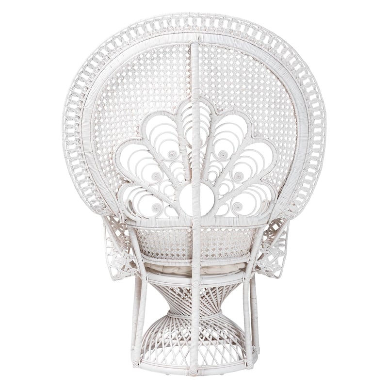 Ediva Modern Bohemian White Natural Rattan Peacock Accent Chair