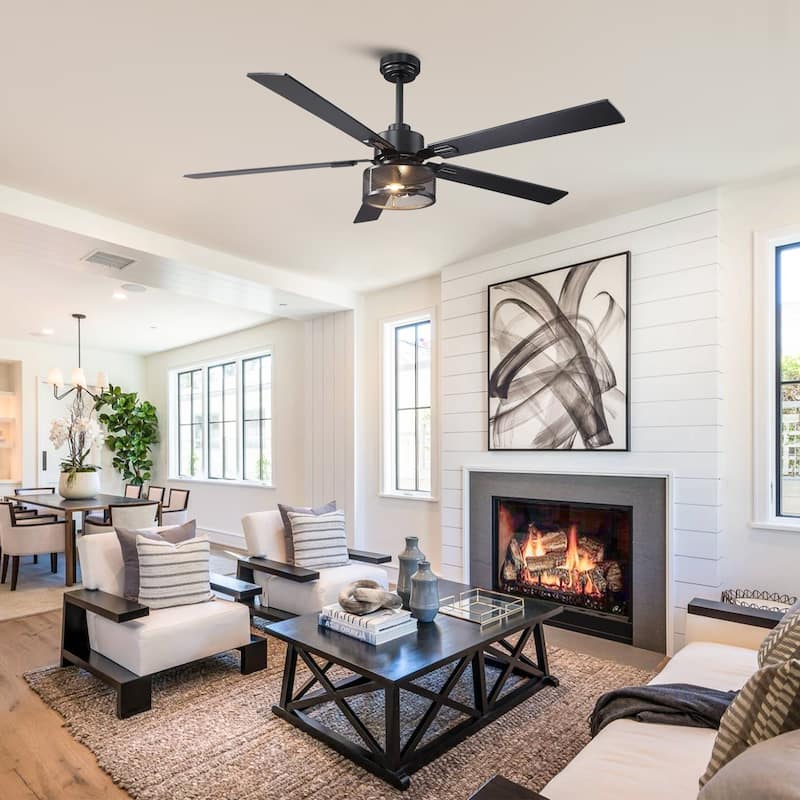 60" Matte Black Reversible Wood 5-Blade Smart Ceiling Fan with Light and APP Control