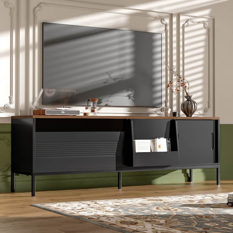 70.8" Modern TV Stand for TVs up to 75 Inches, Entertainment Center with Storage Space, Sliding Doors, Adjustable Shelves