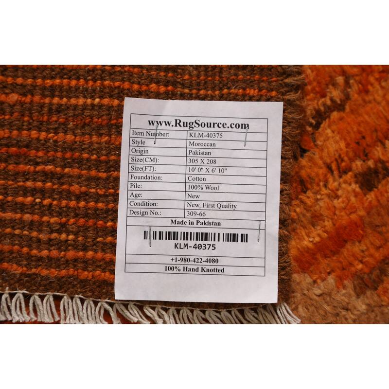 Moroccan Oriental Area Rug Handmade Geometric Orange Wool Carpet - 6'10" x 10'0"
