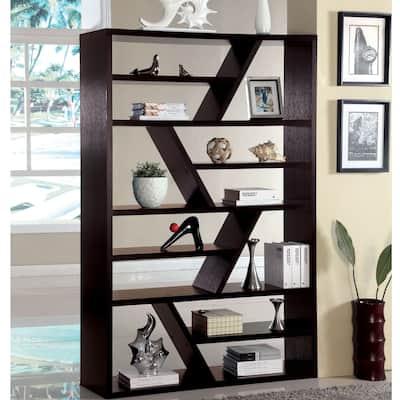 Emize Modern 12-Shelves Solid Wood Etagere Bookshelf and Display Stand by Furniture of America