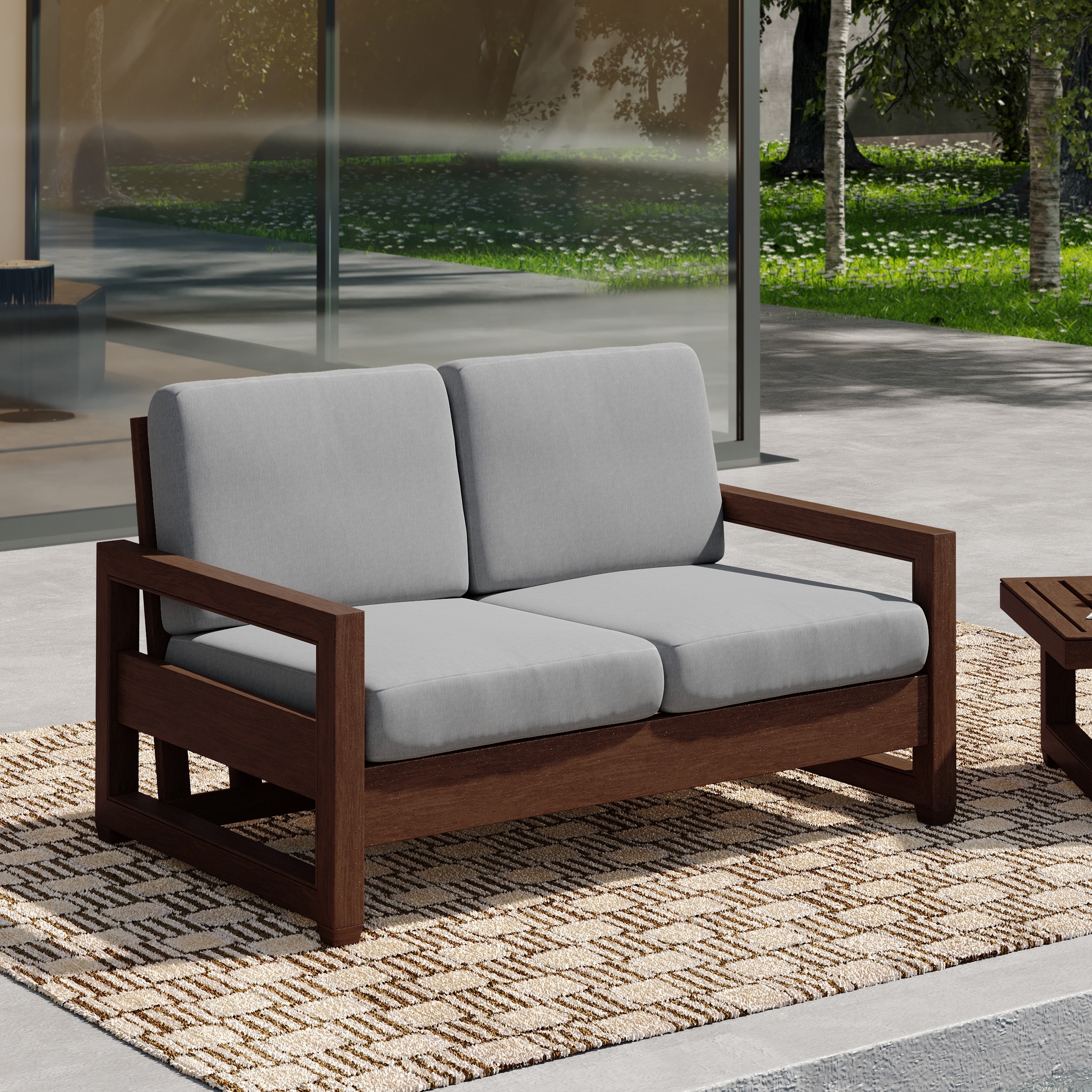 Patio Teak Wood Outdoor Loveseat with Cushion