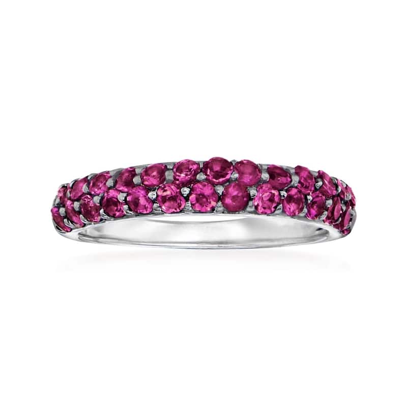 Sterling Silver Rhodolite Stack Band Ring Size - 7
