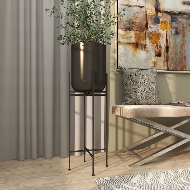 Metal Indoor Outdoor Planter with Removable Stand - Black - Roche River Decor