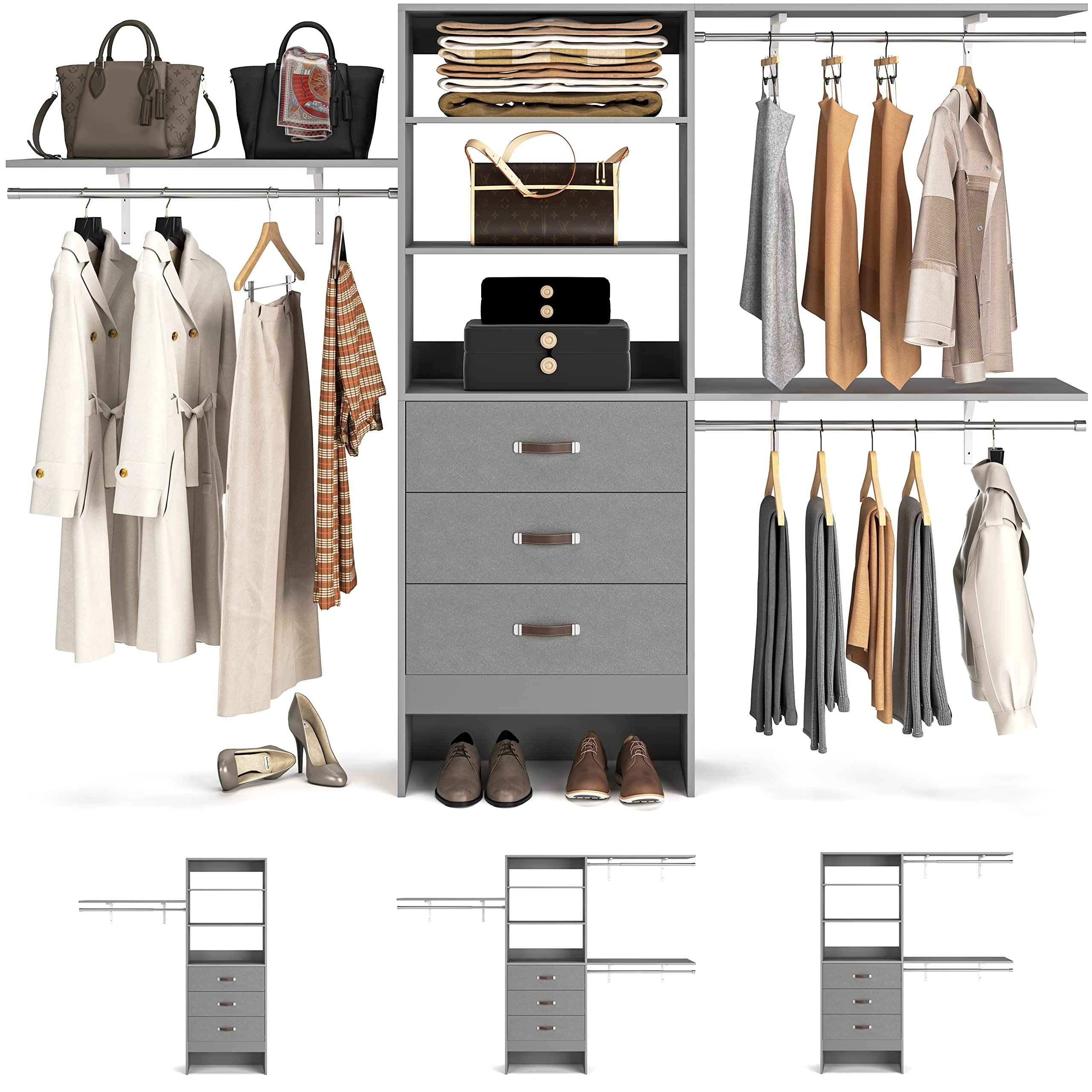 96 Inches Closet System 8FT Walk In Closet Organizer with 3