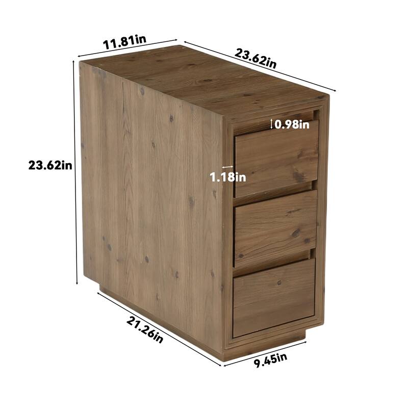 Solid Wood End Table with 3 Drawers, 23.62" H, No Assembly
