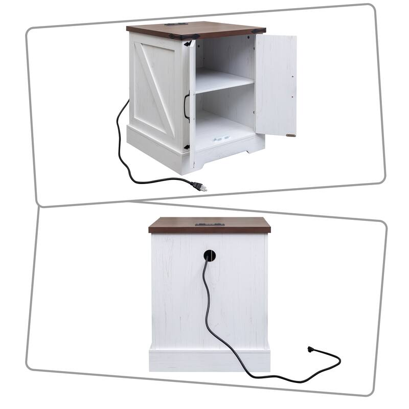 Mid Century Vintage Style Side Table Sideboard Nightstand with Charging Station