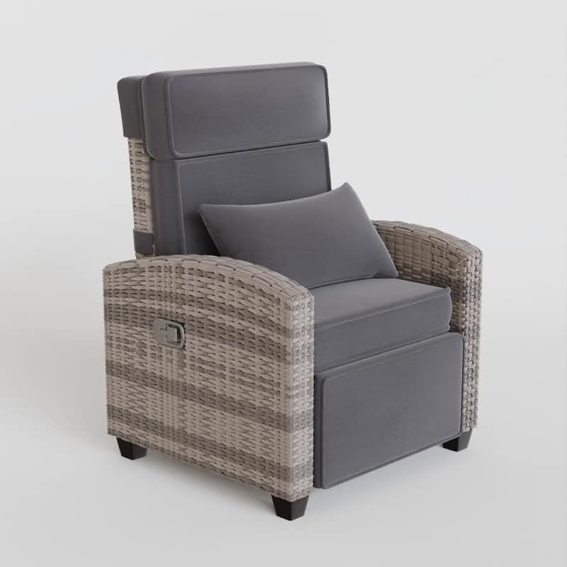 Outdoor Rattan Recliner Chair with Removable Cushion