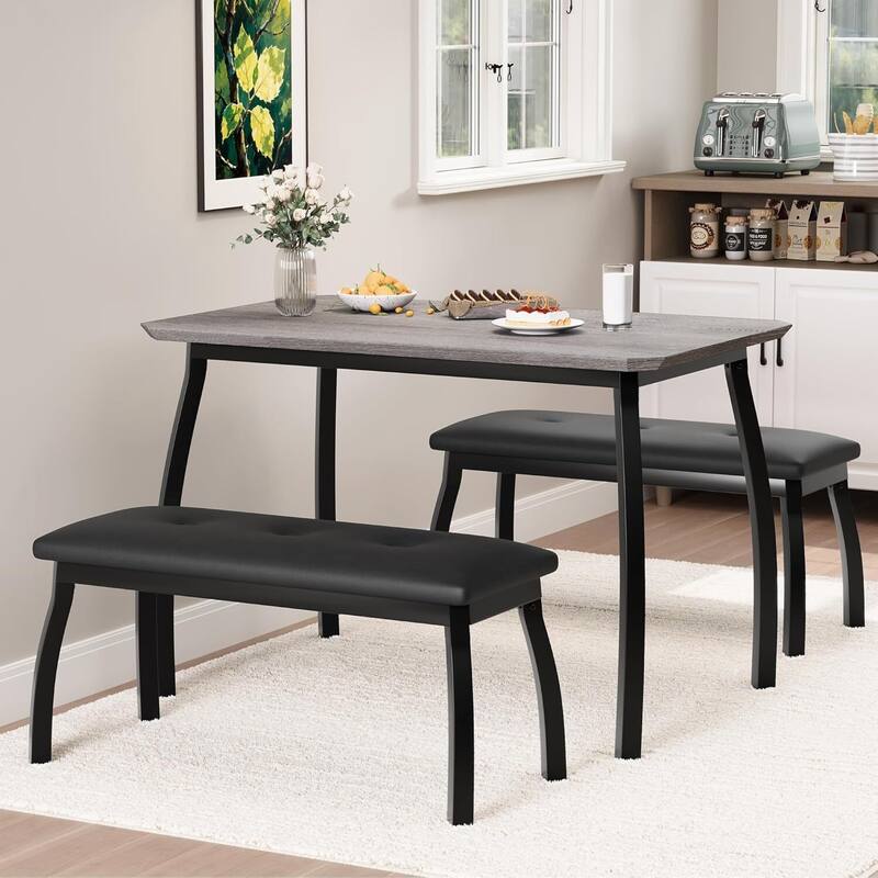 43.3" Kitchen Dining Table Set with 2 Upholstered Benches for Home Kitchen Dining