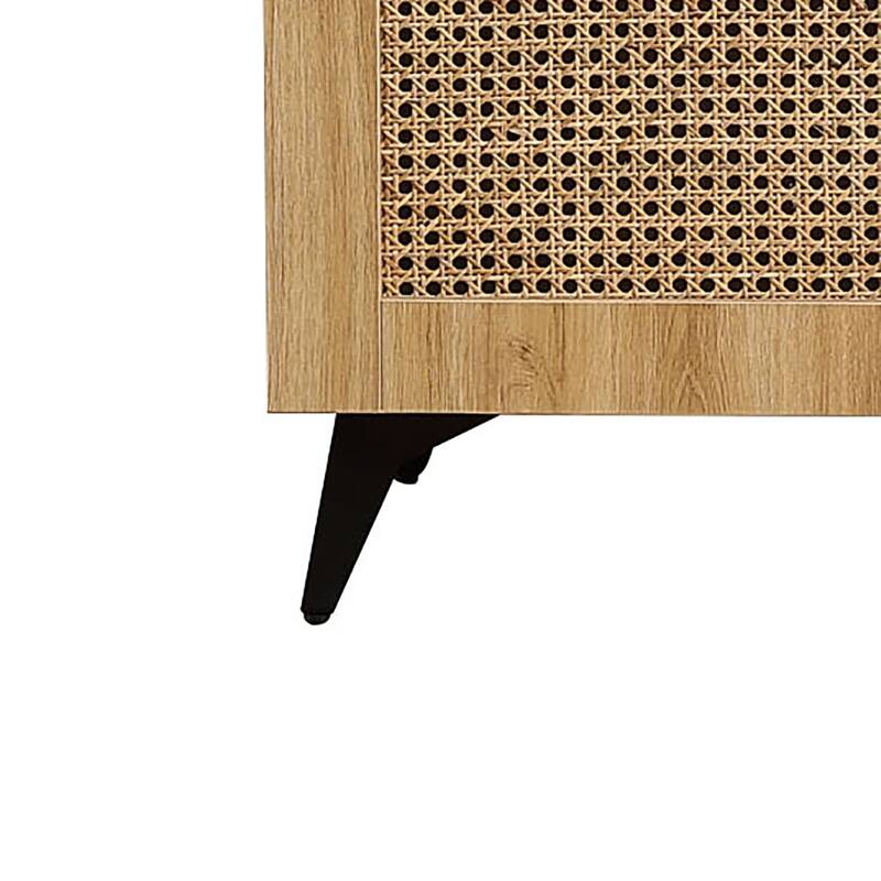 Classic Farmhouse Style Wooden Shoe Storage Cabinet with a Rattan Mesh Cabinet Door