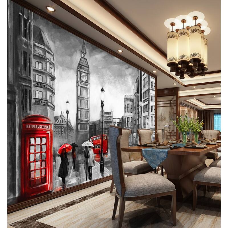 Monochrome Cityscape Charcoal City Landscape Textile Wallpaper On