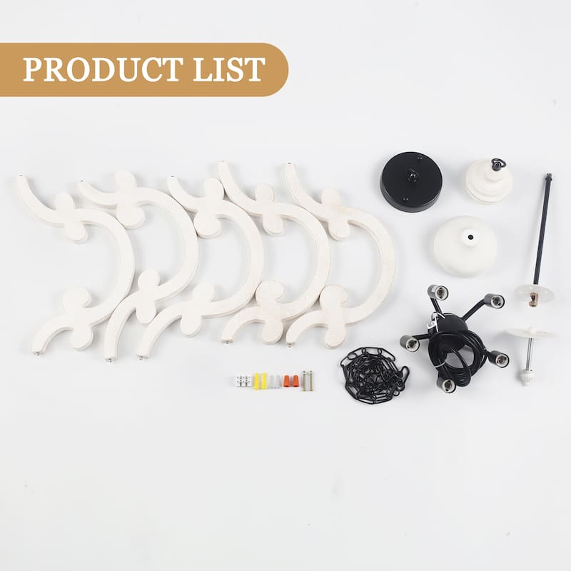 5-Light Country Wood Chandelier Light Fixture for Kitchen Island Dining Room