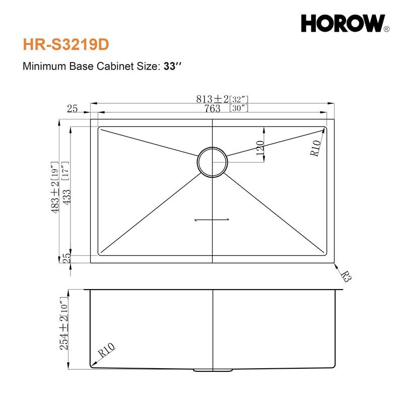 HOROW 32 in 16-Gauge Undermount Single Bowl Stainless Steel Kitchen Sink with Accessories