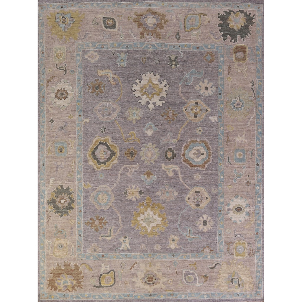 Hand Knotted Oriental 100% Wool Carpet Transitional All-Over Purples Oushak Area Rug - 9' 10'' X 8' 0''