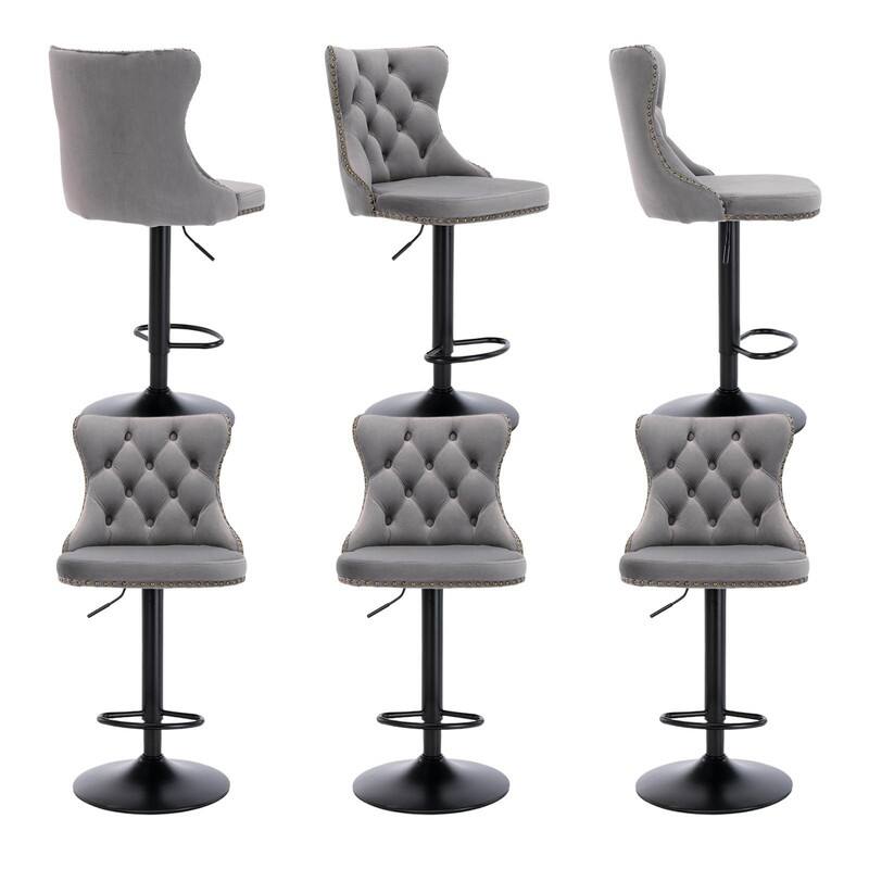 Velvet Upholstered Nailheads Tufted Swivel Bar Stools (Set of 6)