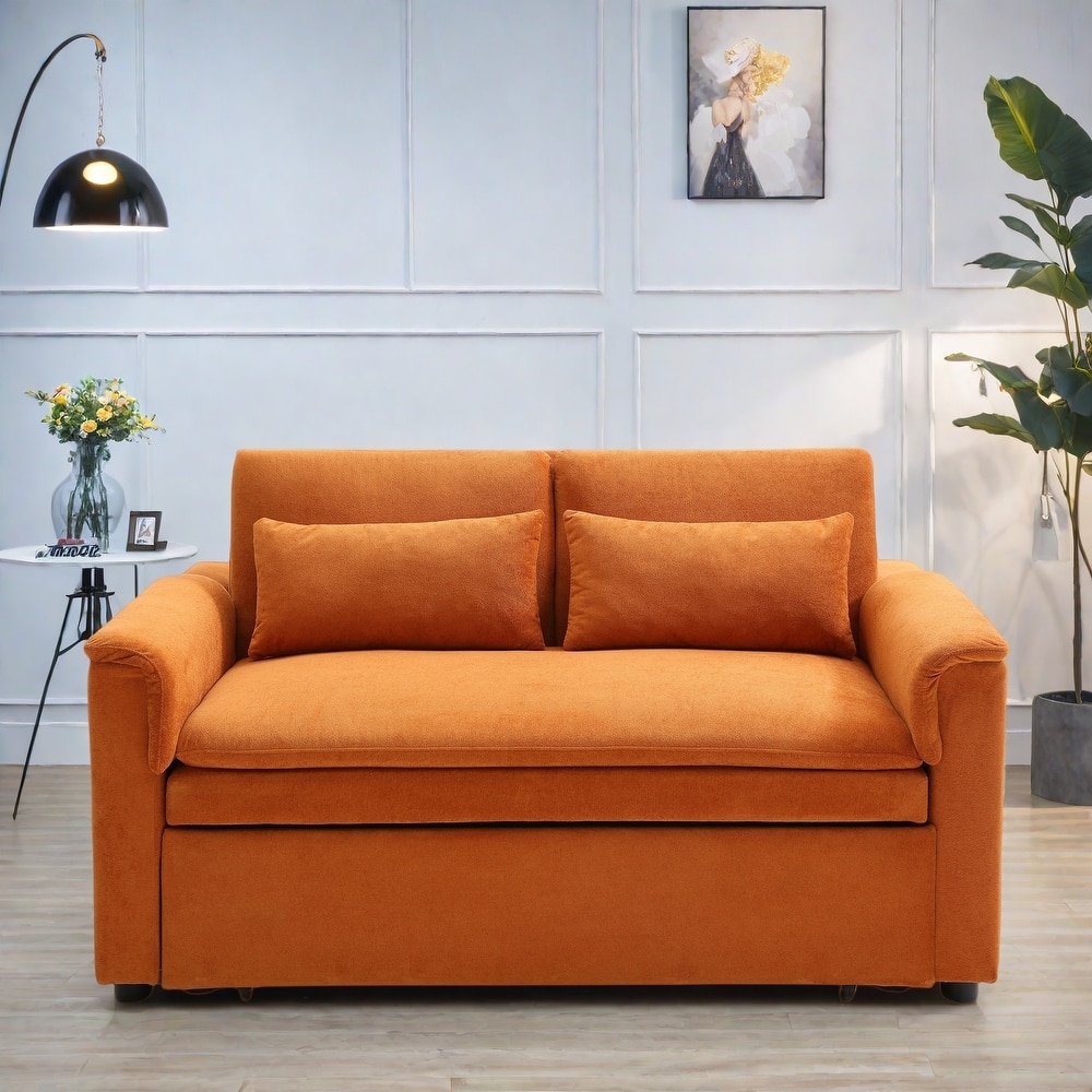 55" Velvet 2-Seater Sleeper Sofa with USB Ports And Storage Pockets for Living Room