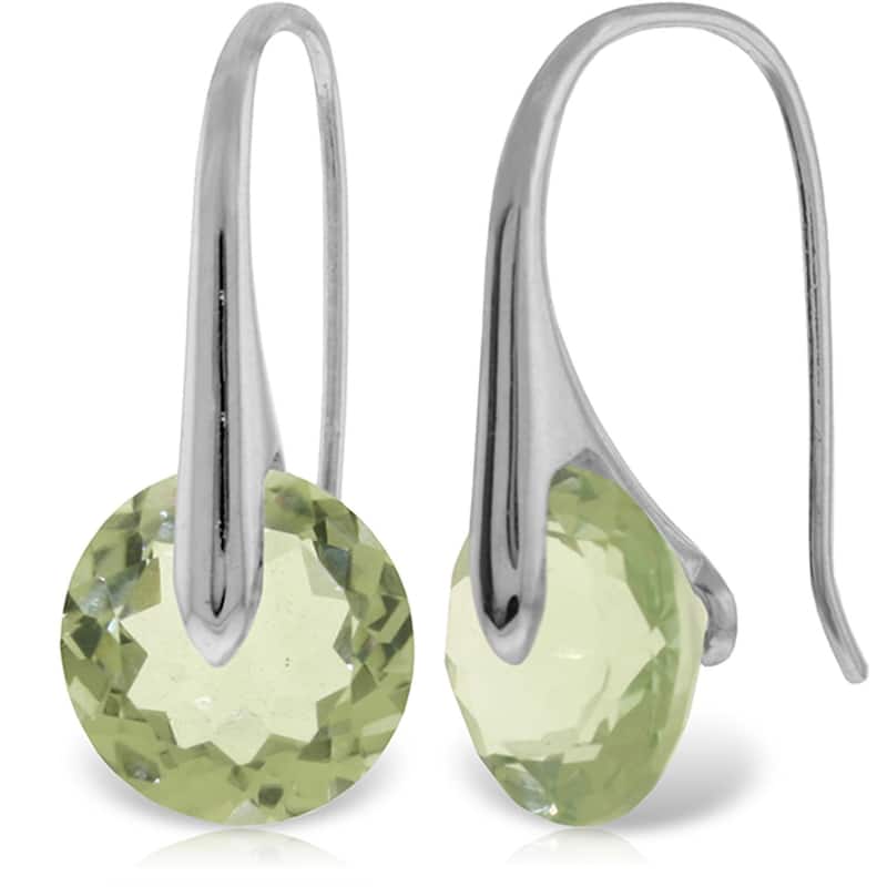 14K Solid Gold Fish Hook Green Amethyst Earrings Gemstone Jewelry - White