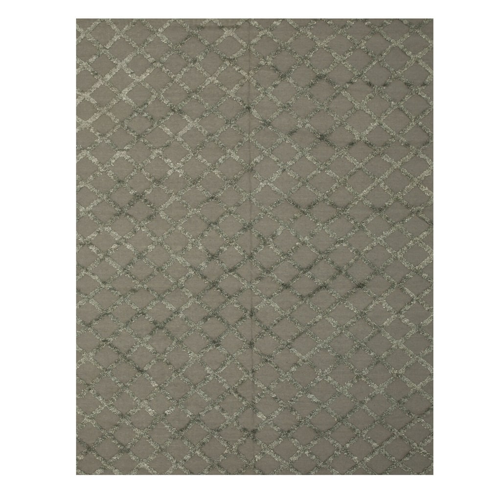 Gray Wool & Viscose Transitional Marrakesh Trellis Rug, 9' x 12', Contemporary Elegant Design - L