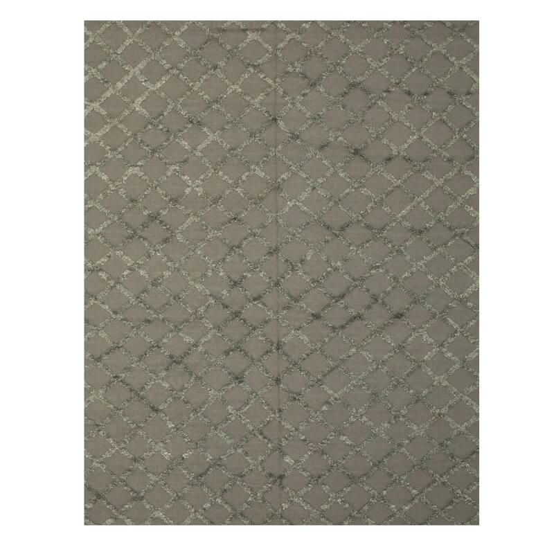 Gray Wool & Viscose Transitional Marrakesh Trellis Rug, 9' x 12', Contemporary Elegant Design - L