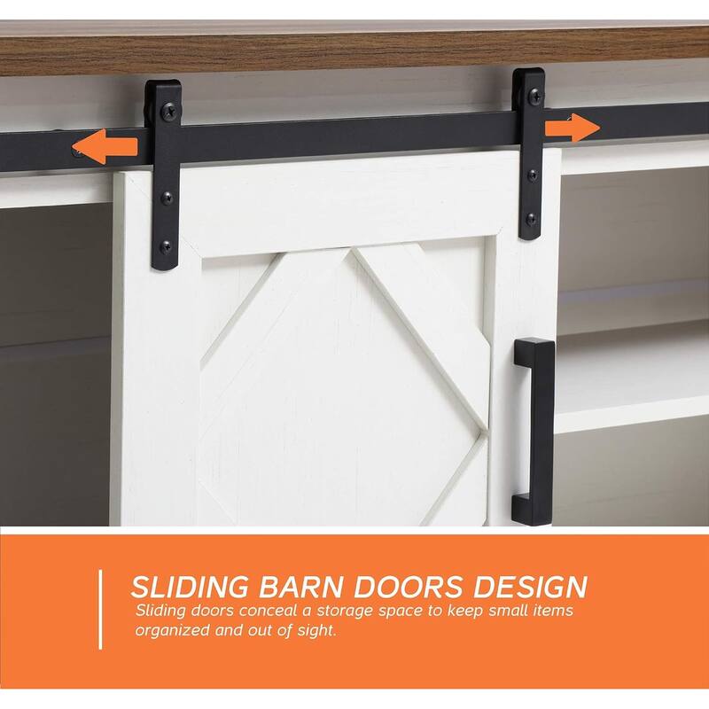 Fireplace TV Stand Farmhouse Sliding Barn Door Entertainment Center