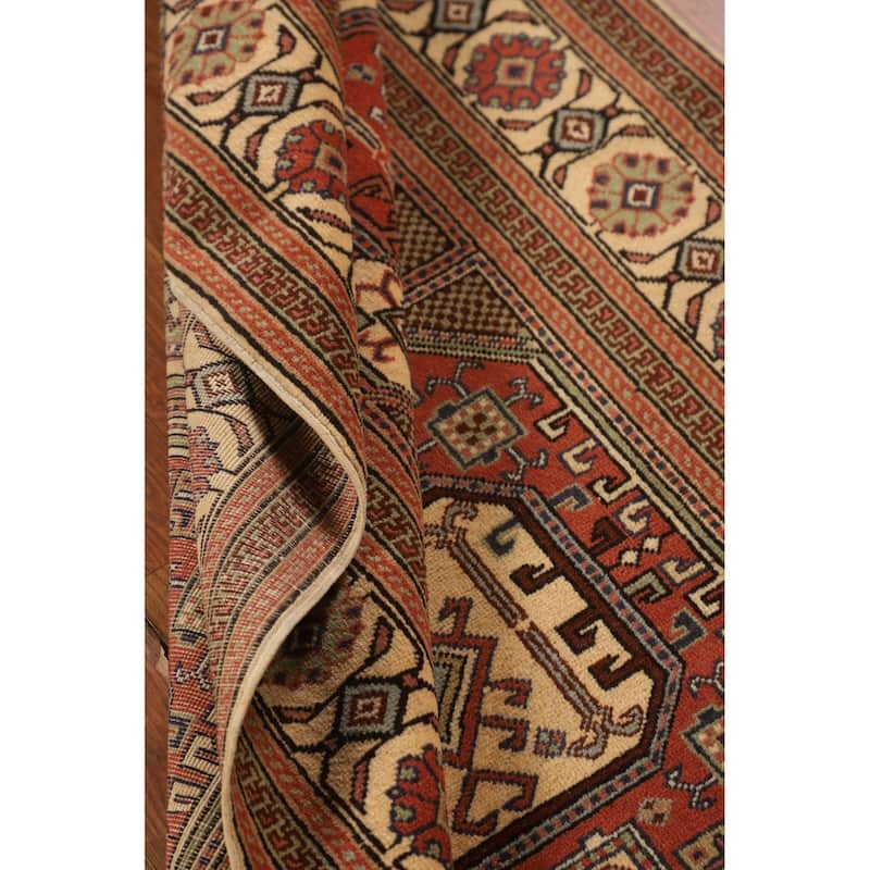 Geometric Anatolian Vintage Runner Rug Hand-Knotted Wool Carpet - 3'1" X 9'10"